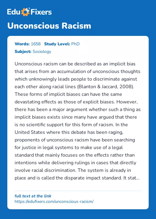Unconscious Racism - Essay Preview
