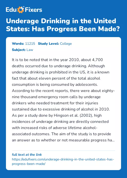 Underage Drinking in the United States: Has Progress Been Made? - Essay Preview