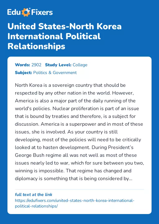 United States-North Korea International Political Relationships - Essay Preview