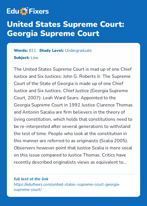 United States Supreme Court: Georgia Supreme Court - Essay Preview