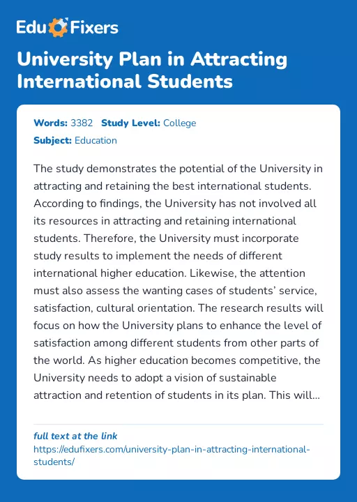 University Plan in Attracting International Students - Essay Preview