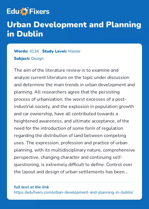 Urban Development and Planning in Dublin - Essay Preview