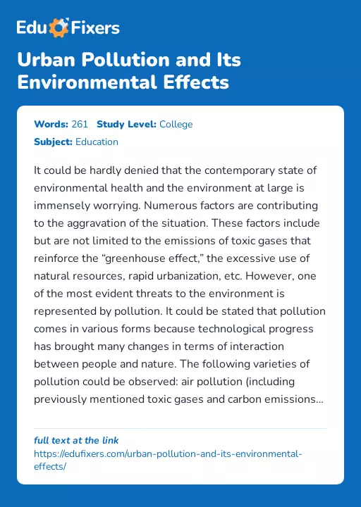 Urban Pollution and Its Environmental Effects - Essay Preview