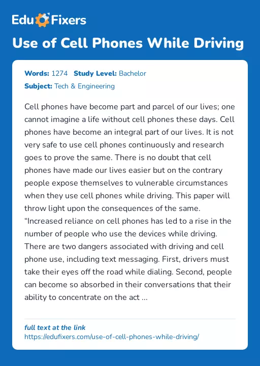 Use of Cell Phones While Driving - Essay Preview