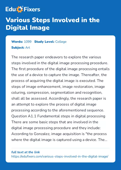 Various Steps Involved in the Digital Image - Essay Preview