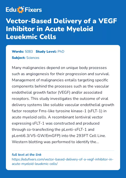 Vector-Based Delivery of a VEGF Inhibitor in Acute Myeloid Leuekmic Cells - Essay Preview