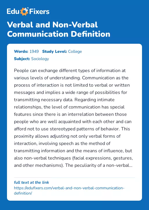 Verbal and Non-Verbal Communication Definition - Essay Preview