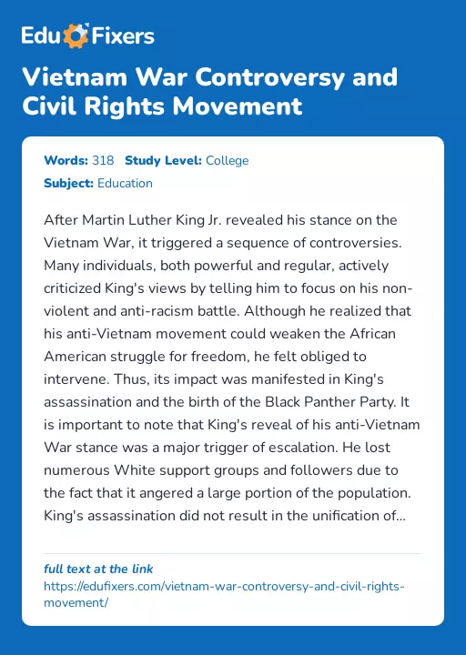 Vietnam War Controversy and Civil Rights Movement - Essay Preview