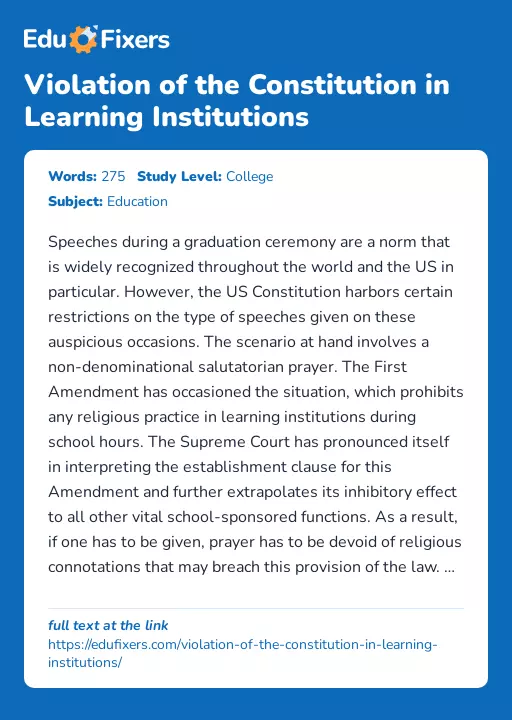 Violation of the Constitution in Learning Institutions - Essay Preview