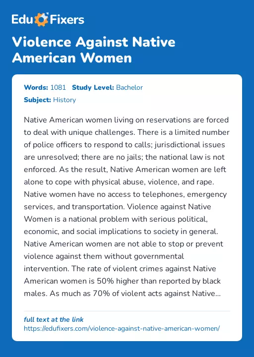 Violence Against Native American Women - Essay Preview
