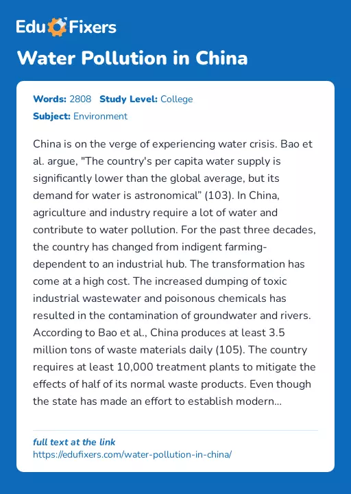 Water Pollution in China - Essay Preview