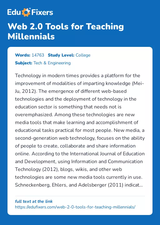 Web 2.0 Tools for Teaching Millennials - Essay Preview