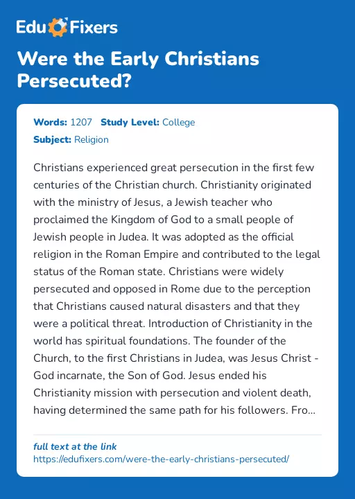 Were the Early Christians Persecuted? - Essay Preview