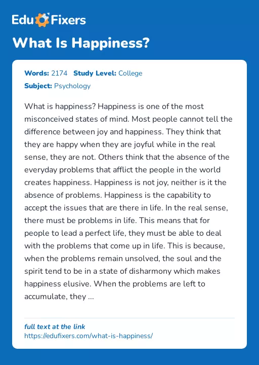 What Is Happiness? - Essay Preview