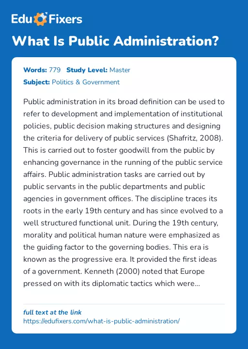 What Is Public Administration? - Essay Preview