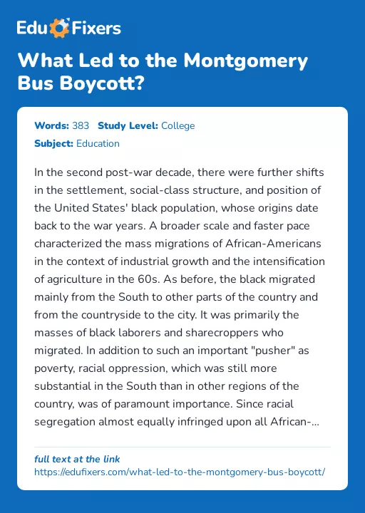 What Led to the Montgomery Bus Boycott? - Essay Preview