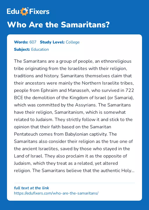 Who Are the Samaritans? - Essay Preview
