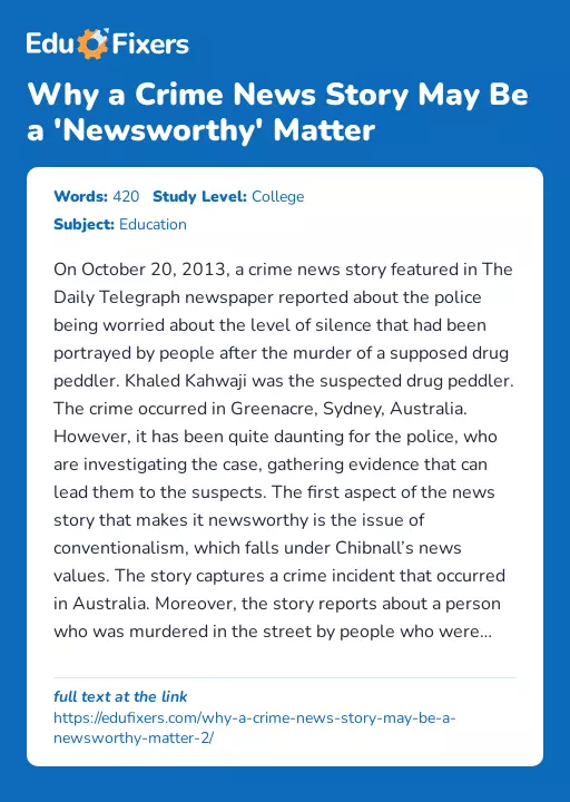 Why a Crime News Story May Be a 'Newsworthy' Matter - Essay Preview