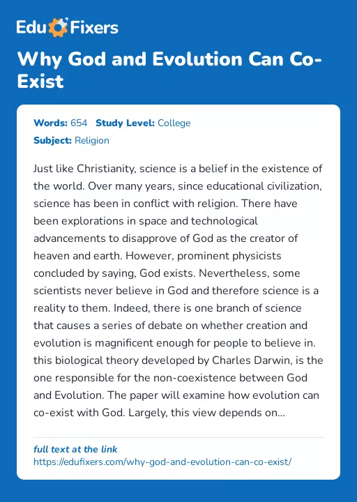 Why God and Evolution Can Co-Exist - Essay Preview