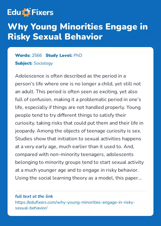 Why Young Minorities Engage in Risky Sexual Behavior - Essay Preview