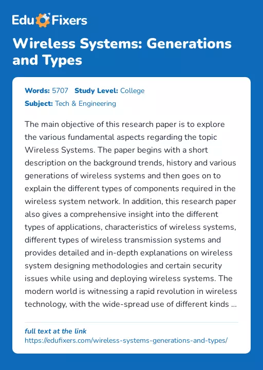 Wireless Systems: Generations and Types - Essay Preview