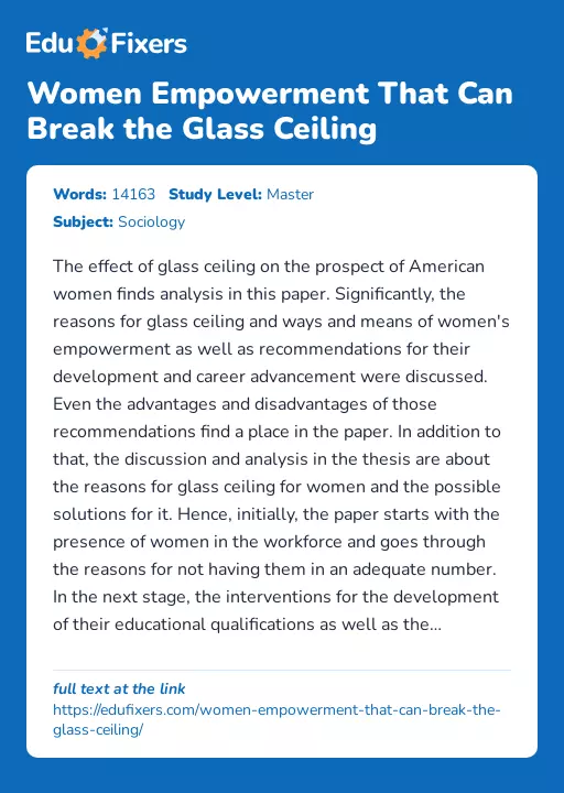 Women Empowerment That Can Break the Glass Ceiling - Essay Preview