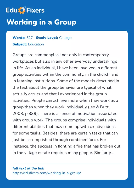 Working in a Group - Essay Preview