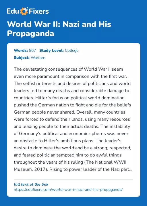 World War II: Nazi and His Propaganda - Essay Preview